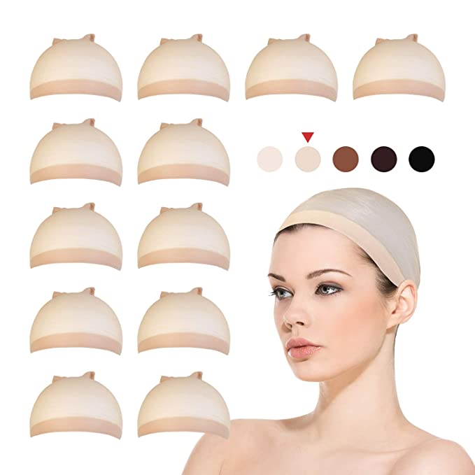 12 PCS! STUDIO LIMITED Perfect Fit Ultra Thin & Expandable Stocking Wig Cap, Each pack contains 2 wig caps (6 pack, Natural Beige) Find Your New Look Today!