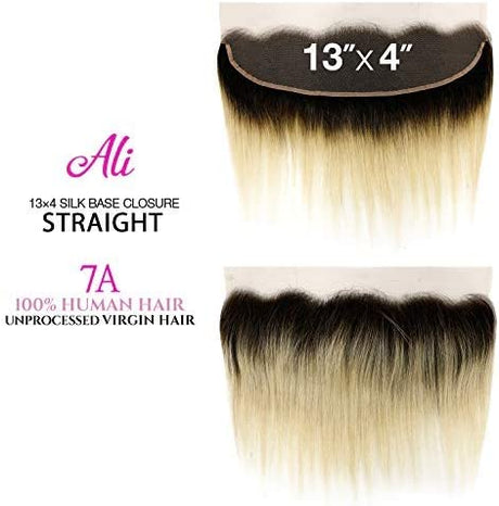 Ali Unprocessed 100% Virgin Human Hair Weave 13X4 Ear To Ear Frontal Closure ALI134S Straight (10", OTN/613)