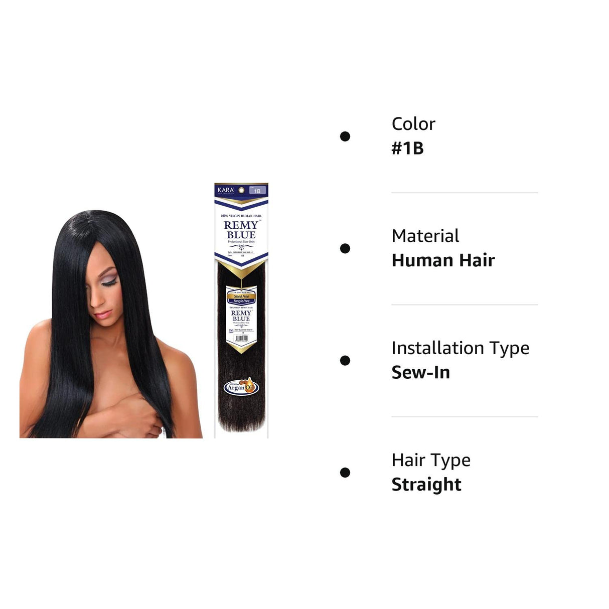 New Remy Yaky-Remy Blue 100% VIRGIN Human Hair Weave- Shed Free&Tangle Free (#1B, 10")