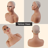 STUDIO LIMITED 16" Realistic Mannequin Head with Shoulders Upper Body Female Manikin Head Bust Makeup&Eyelashes Display for Wigs, Hats, Scarves, jewerly