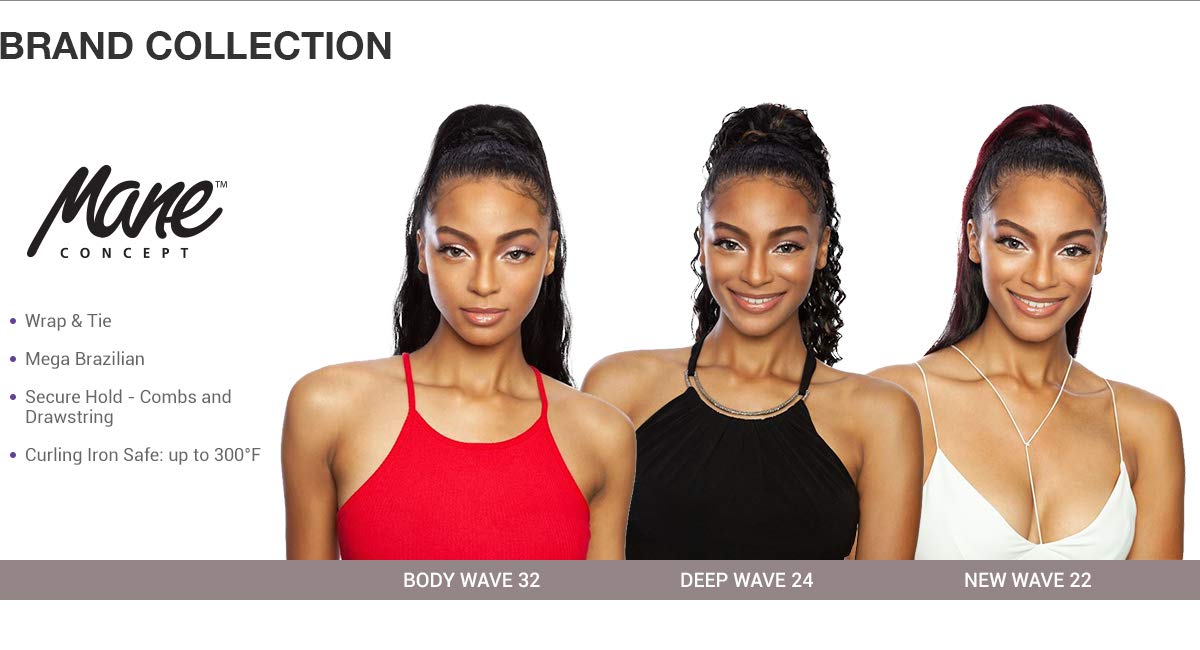 Mane Concept Human Hair Blend Ponytail Deep Wave Wrap N Tie 24" (1)