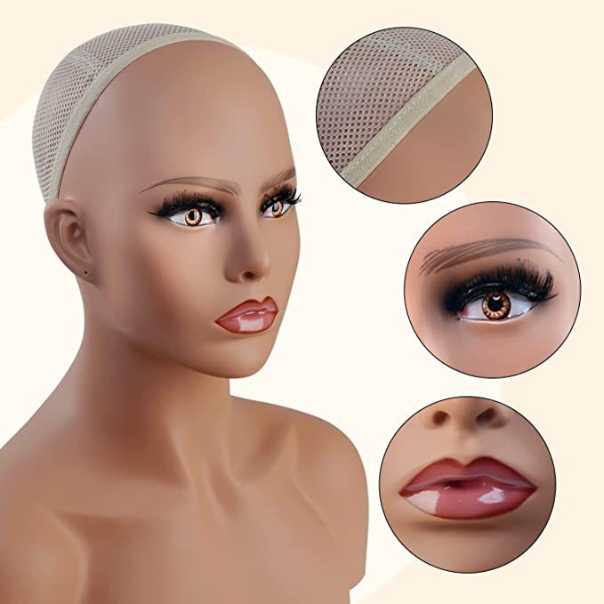 STUDIO LIMITED 16" Realistic Mannequin Head with Shoulders Upper Body Female Manikin Head Bust Makeup&Eyelashes Display for Wigs, Hats, Scarves, jewerly