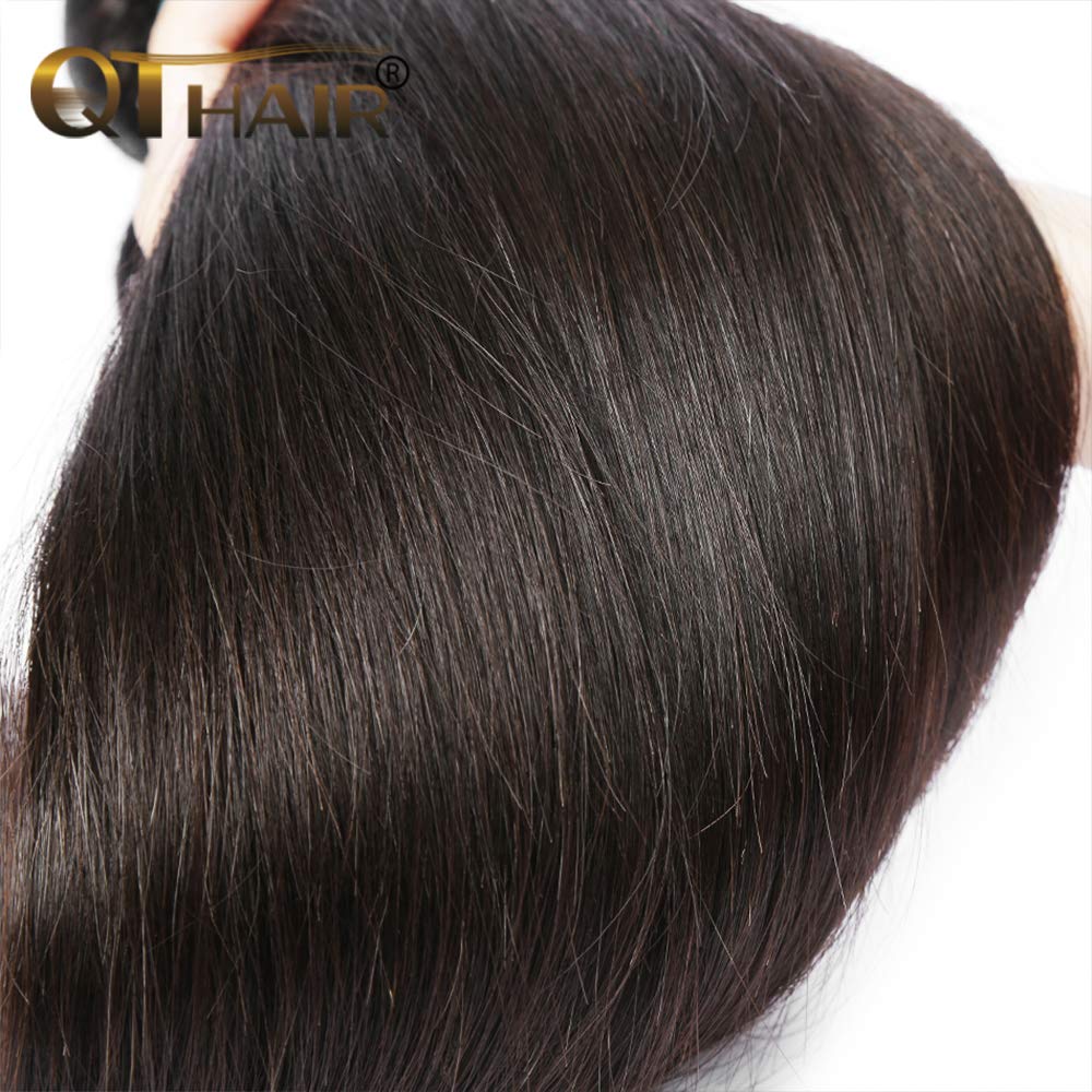 QTHAIR 12A Straight Human Hair(16" 16" 16",300g) Natural Color 100% Unprocessed Human Hair Extensions Indian Virgin Human Hair Weaves Indian Straight Hair