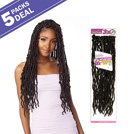 Sensationnel Crochet Braids Lulutress 3X Pre-Looped Distressed Locs 24" (5-PACK, SM1B/30)