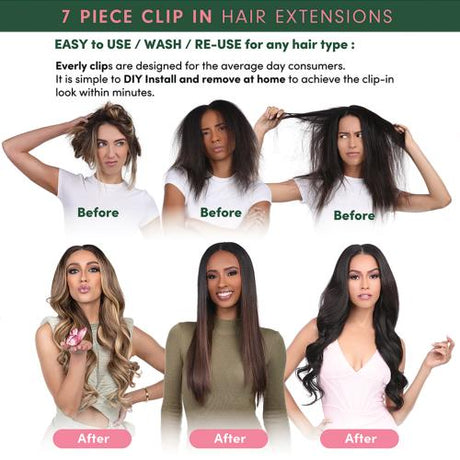 Sensationnel Remy Human Hair Weave Everly Butterfly Clip-in Straight 22" (7Pcs)