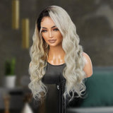 UpScale 100% Human Hair Glueless Pre Plucked 13x4 Lace Frontal Wig Ombre Icy Ash Blonde Body Wave 24"
