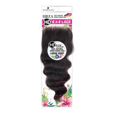 Milky Way Natural Virgin Human Hair Ibiza 4X4 HD Lace Closure Loose Deep 12"