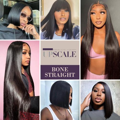 UpScale 15A Super Double Drawn Virgin Human Hair Silk Pressed Bone Straight (10"-28")