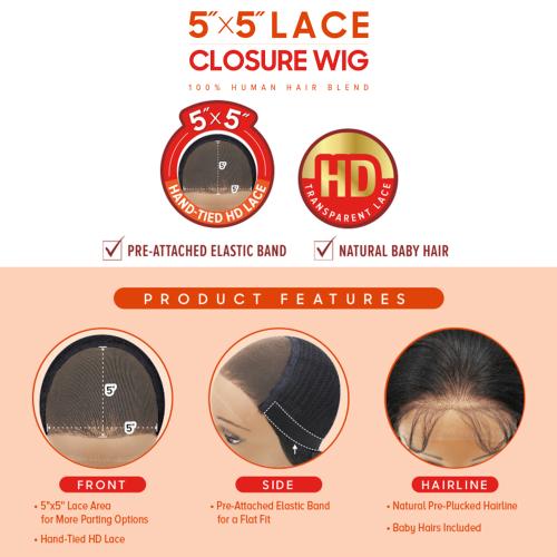 Outre Human Hair Blend Glueless HD 5X5 Lace Closure Wig Peruvian Water Wave 24"
