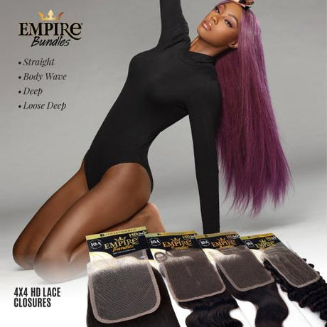 Sensationnel Virgin Human Hair Weave Empire Bundle 4X4 HD Lace Closure 10A Straight (10-18")