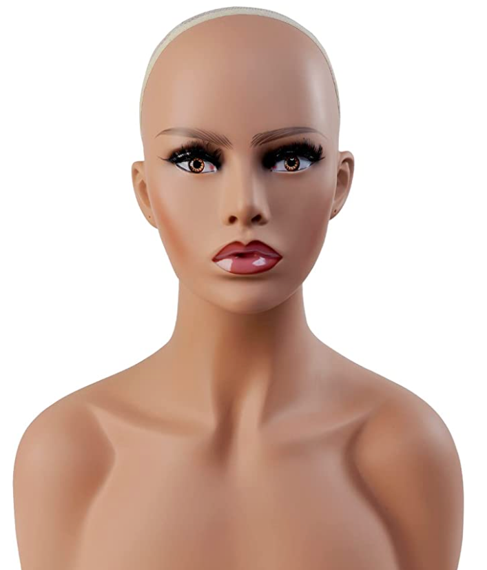 STUDIO LIMITED 16" Realistic Mannequin Head with Shoulders Upper Body Female Manikin Head Bust Makeup&Eyelashes Display for Wigs, Hats, Scarves, jewerly