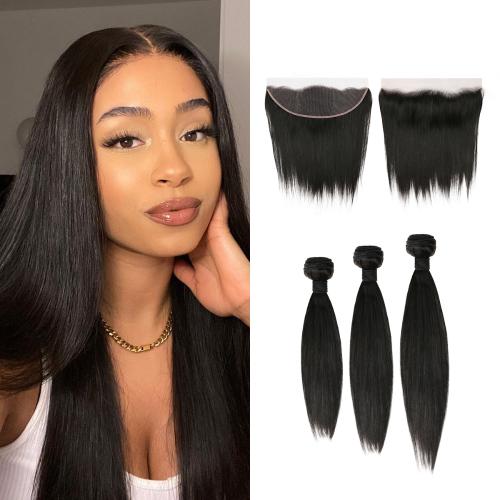 Uniq Hair 100% Virgin Human Hair Brazilian Bundle Hair Weave 7A Straight with 13X4 Closure Find Your New Look Today!