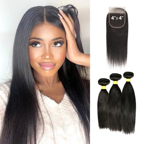 UpScale 100% Virgin Human Hair Unprocessed Bundle Hair Weave Straight 12A 3pcs With 4X4 Closure Find Your New Look Today!