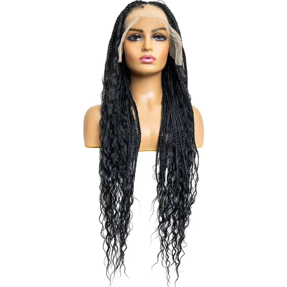 B&B KNOTLESS BRAIDED 100% FULL LACE WIG - TRIANGLE BOHEMIAN BOX BRAID - 32"